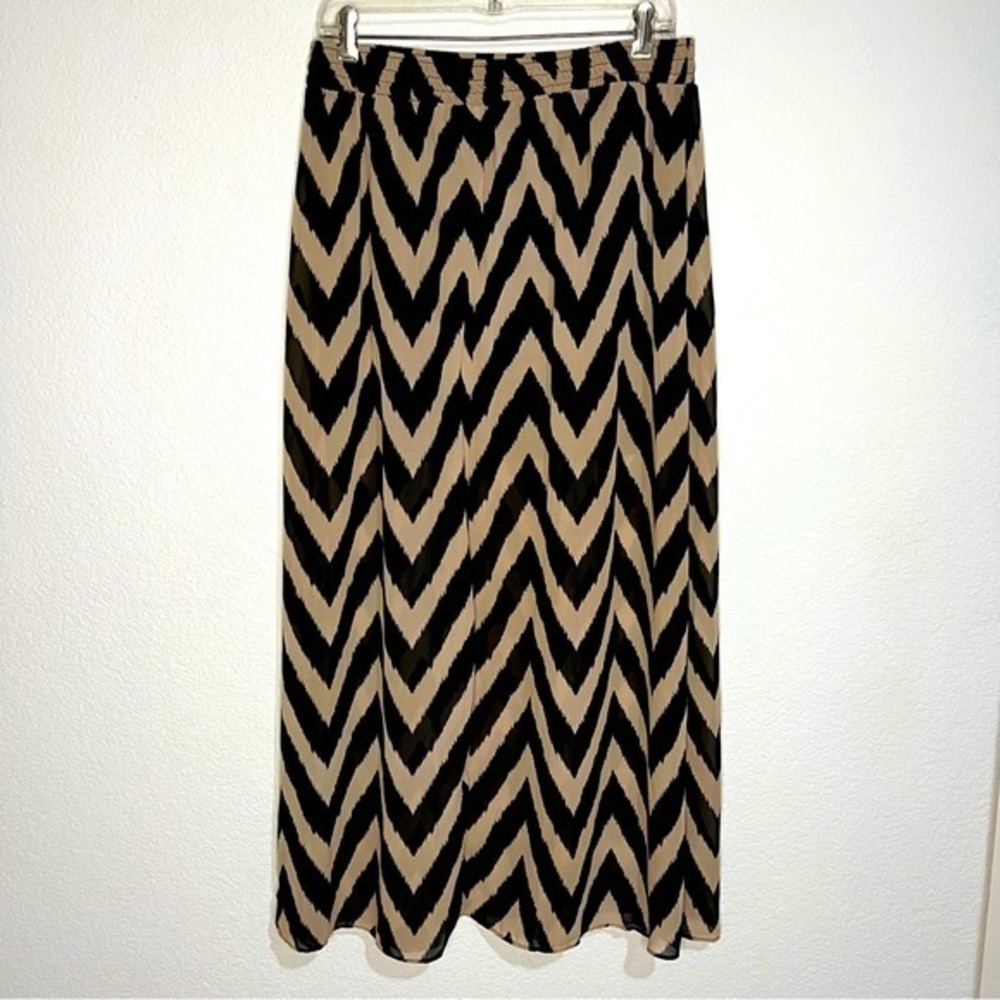 MMC Black & Tan Chevron A Line Flowy Maxi Skirt New XL